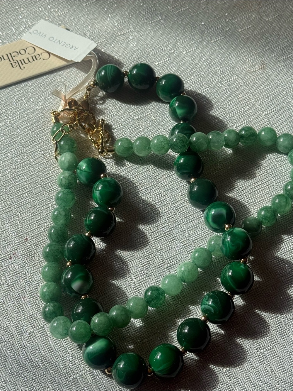 Camila Coelho Argento Vivo Green Beaded Necklace Set NWT Semiprecious